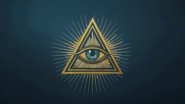 Mystical golden eye inside a glowing triangle radiates powerful energy, symbolizing enlightenment, divine vision, cosmic awareness, secret knowledge, higher consciousness, and spiritual awakening