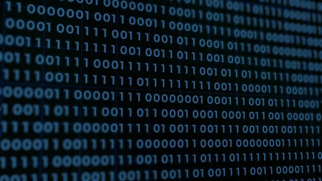 Binary computer code random number background. Abstract digital numbers in a futuristic blue environment, data processing, symbolizing technology and information transformation.