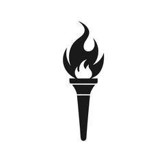 Flaming torch fire icon silhouette vector illustration on white background.
