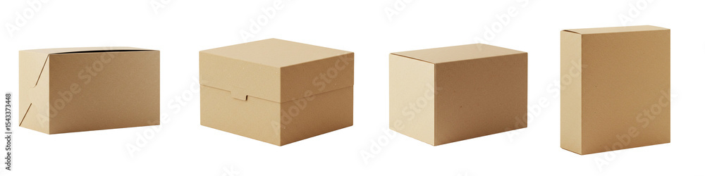 Poster kraft paper box set in different angles, isolated images on a transparent background