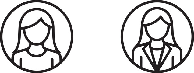 Two profile icons depicting a person in a circle and a square on a black background isolated design