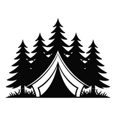 Obraz premium Camping tent in forest silhouette isolated on white background
