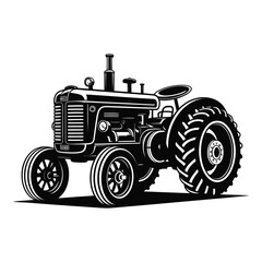 Obraz premium Vintage farm tractor silhouette isolated on white background