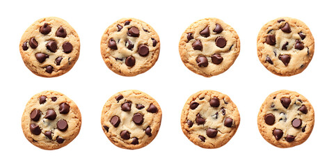 Pack Collection Delicious Chocolate Chip Cookies Perfect Baked Goods Photography set against transparent background