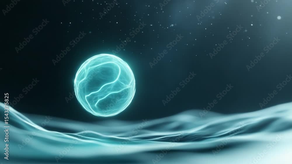 Aufkleber abstract energy orb: a mesmerizing energy orb pulsates with vibrant light, hovering above a sea-like