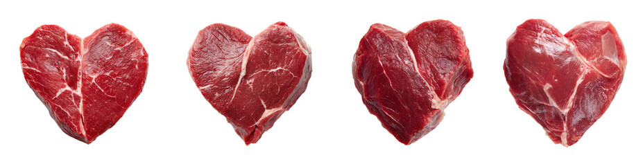Obraz premium Raw Beef Heart Shape on Isolated Display, Culinary Gourmet Cutout PNG set with transparent background