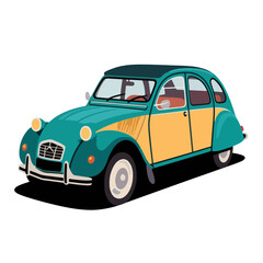 Teal and Mustard Classic Car Illustration.