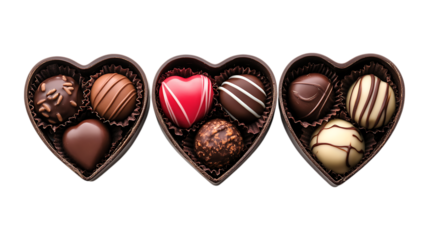 Pack Collection Luxury Chocolate Truffles HeartShaped Boxes Valentines Day Treats set against transparent background