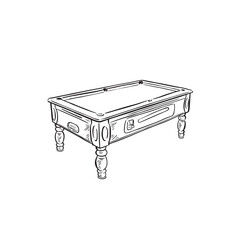 Pool table hand drawn in black and white