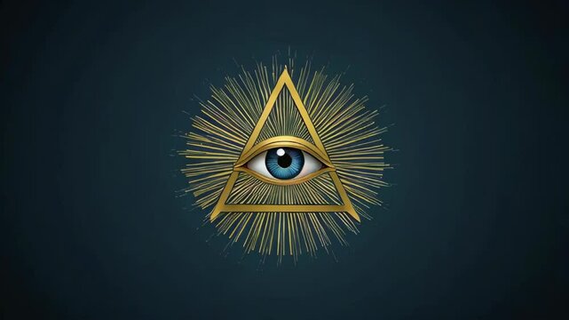 Mystical golden eye inside a glowing triangle radiates powerful energy, symbolizing enlightenment, divine vision, cosmic awareness, secret knowledge, higher consciousness, and spiritual awakening