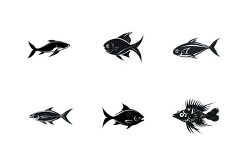 Collection of six different fish silhouettes