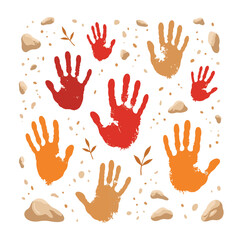 Obraz premium Colorful handprints on white background, ancient artistic expression