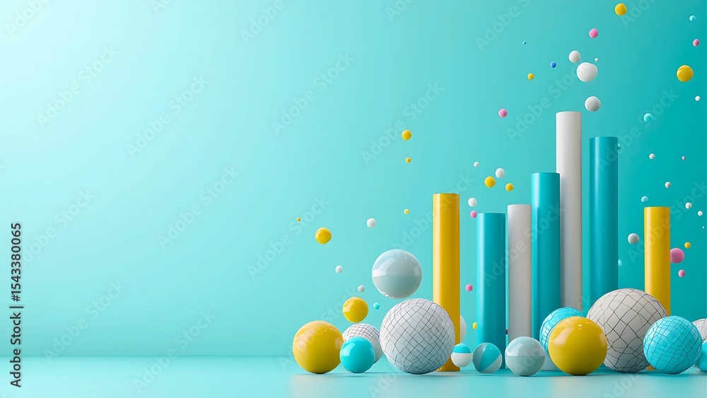Poster abstract geometric shapes in various colors and sizes. a vibrant and artistic scene with spheres and