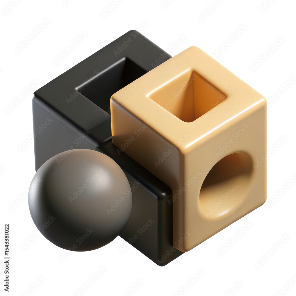 Poster abstract geometric shapes cube sphere design render d illustration graphic art visual element backgr