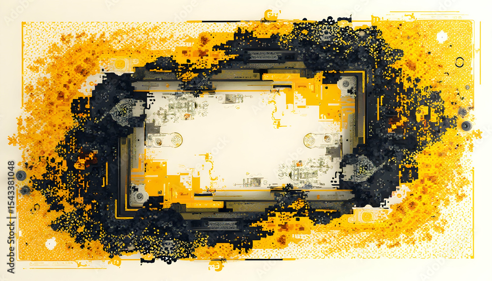 Aufkleber abstract rectangular frame with pixelated yellow and black design