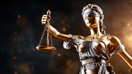 This elegant statue of Lady Justice, blindfolded, depicts impartiality and fairness in the legal system, capturing the essence of justice through artistry and symbolism.