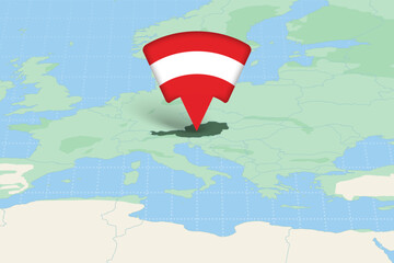 Naklejka premium Austria Highlighted on Europe Map with Flag Icon.