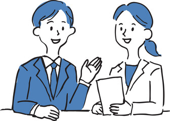 Fototapeta premium Team meeting scene – hand-drawn business communication illustration