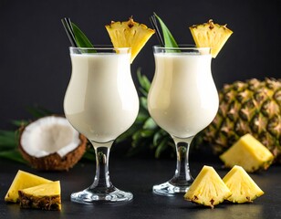 Pina Colada cocktail on a black background
