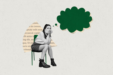 Composite zine pop trend collage of happy girl guy stand colorful bubble communication speech...