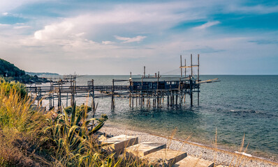 The Trabocco Valle Grotte along the Green Way of the Trabocchi Coast, San Vito Chietino, Abruzzo, Italy.