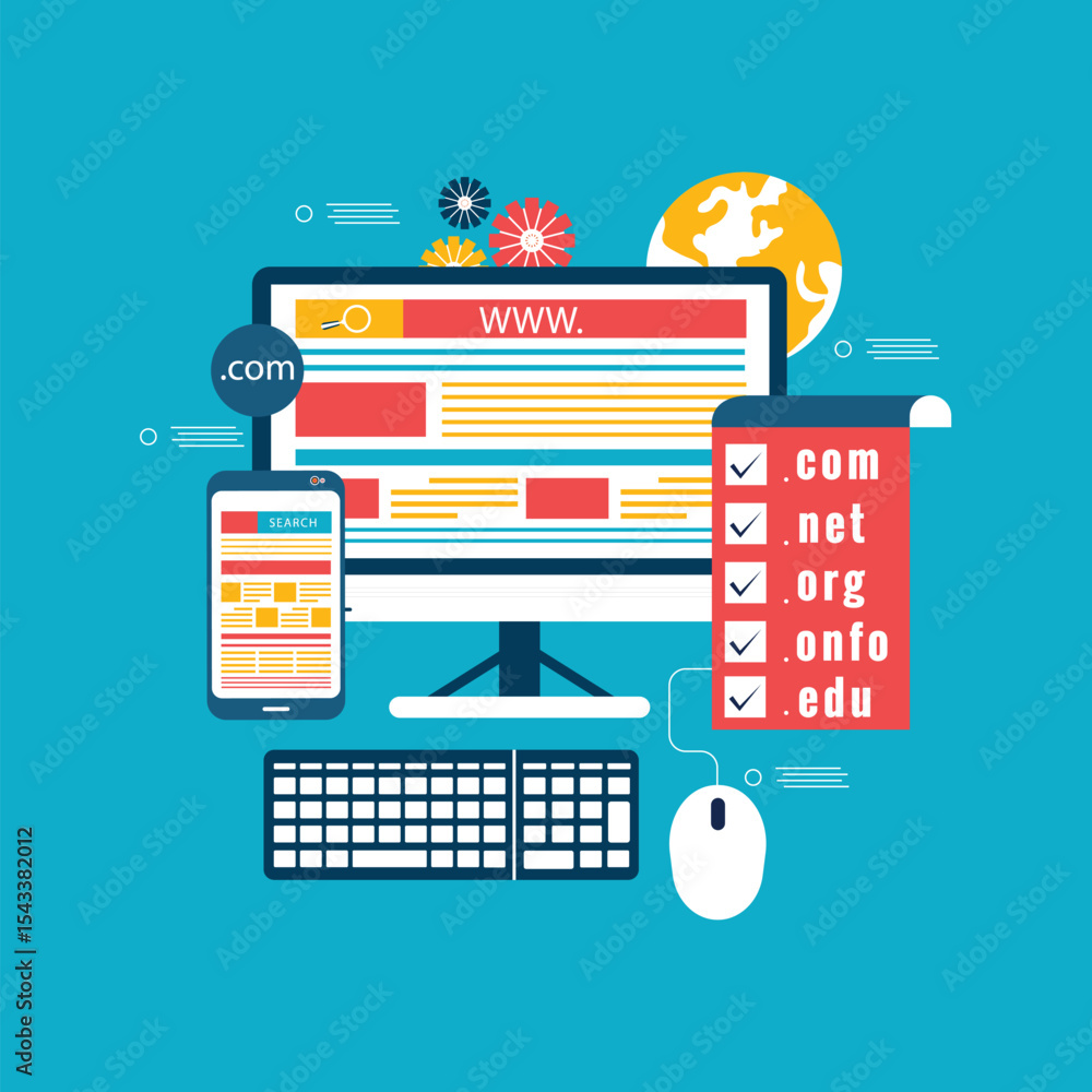 Poster domain registration and name with a web domain icon