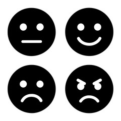 Fototapeta premium Illustration of four black circular emoticons displaying neutral happy sad and angry expressions on transparent background