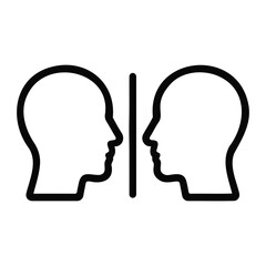 Two mirrored head outlines facing each other with a vertical line separating them in the middle on transparent background
