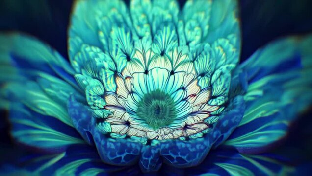 Fractal Flower Blooming in Slow Motion1. Majestic Blue Flower with Intricate Petal Patterns and a Vivid Center