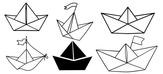 Paper Boats in Minimalist Line and Silhouette Style