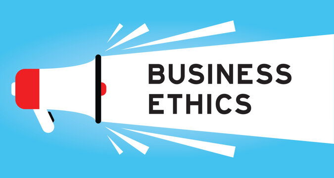 Color megaphone icon with word business ethics in white banner on blue background