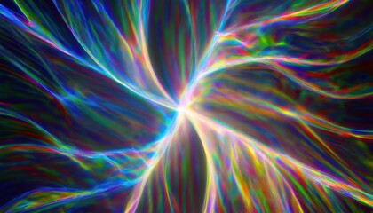 radiant multicolor light burst with fine luminous strands on dark background for futuristic design, digital wallpaper, branding, or motion graphic concept

