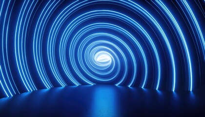 glowing neon blue circular tunnel with luminous curved lines on dark background for futuristic web design, digital branding, or sci-fi themed visual content

