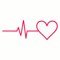 Minimalist Heartbeat Design with Red Line Heartbeat Illustration for Medical and Health Awareness Designs and Romantic Symbolism