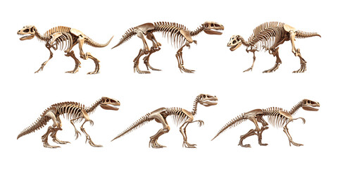 Fototapeta premium Pack Collection TRex Skeletal Poses Dinosaur Anatomy Reference for Artists and Animators set against transparent background