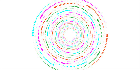 Set of Spiral Dotted Graphic Elements in Red Tones. Geometric Vector Frames on Black Background.
