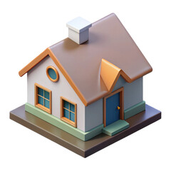 Isometric cartoon house illustration render with chimney roof door windows and lawn for architecture