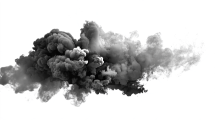 Dramatic swirling cloud of smoke in shades of gray isolated on white background