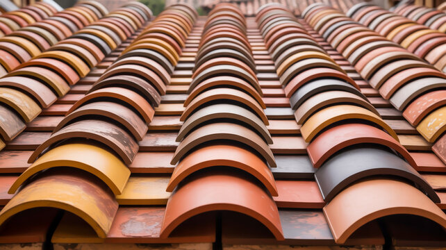 A close-up photograph of three rows of terracotta roof tiles arranged in a repeating pattern.