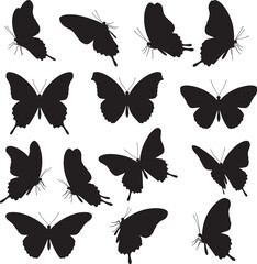 Fototapeta premium Black silhouette butterfly set isolated on white background for design element vector illustration 