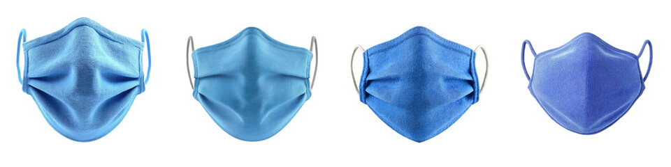 Collection of Blue Fabric Face Masks in Various Angles and Styles