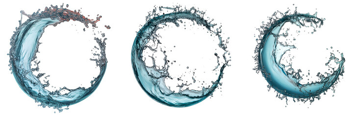 Obraz premium Set of various 3D illustration of water splashes forming isolated on transparent background