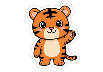 Cute cartoon tiger waving for international tiger day celebration