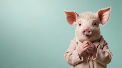 A charming pig dressed in a suit captures the essence of creativity and humor, combining the whimsical with a touch of sophistication in a playful portrayal.