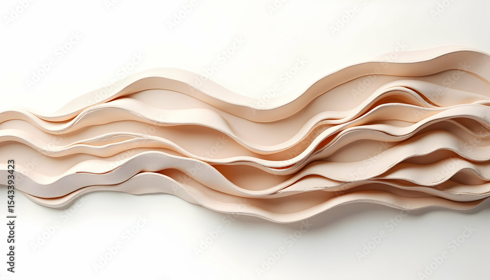 Poster abstract wavy layers texture in neutral color on white background