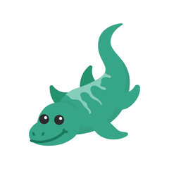 Cute Blue Mosasaurus Floating Cartoon Vector Illustration