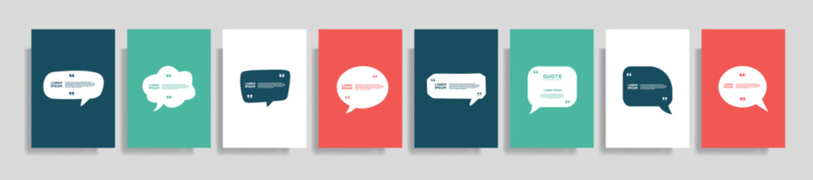 Quote speech box design templates set. Quatation text in bubble brackets frame. Citation empty graphic vector shape for social media inspiration posts. Motivation quote bubbles