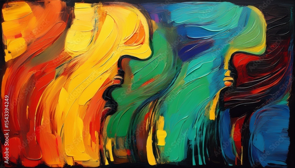 Poster bold brushstroke pattern in pan african unity colors on dark canvas