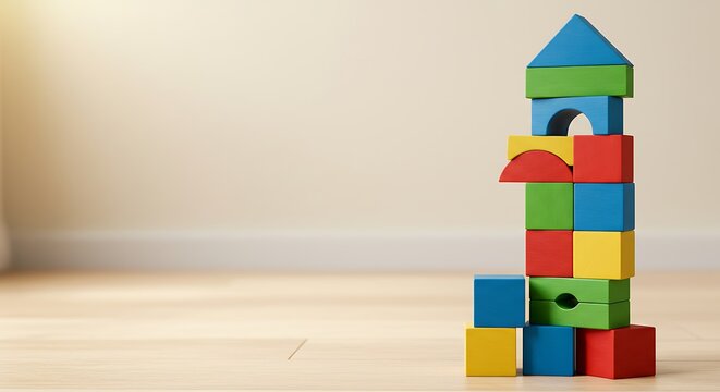 Colorful Wooden Building Blocks Tower for Kids Creative Play and Early Development - Powered by Adobe