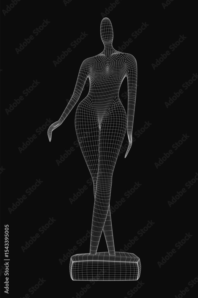 Aufkleber a wireframe sculpture of a woman with abstract geometric lines, resembling a digital 3d model. the m